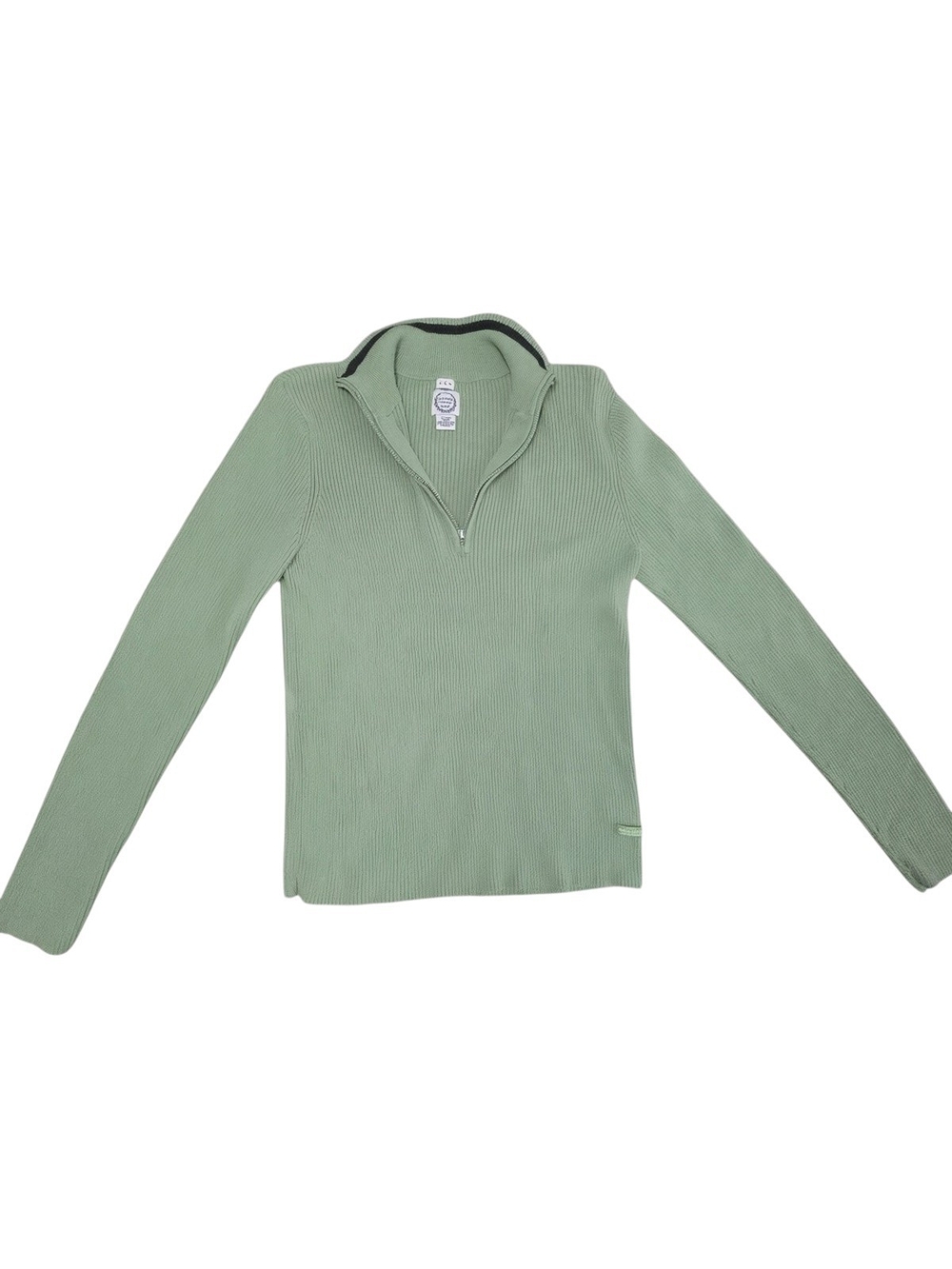 Vintage Polo Jeans Co Ralph Lauren 1/4 Zip Sweater L Green Ribbed Knit Y2K Tops
